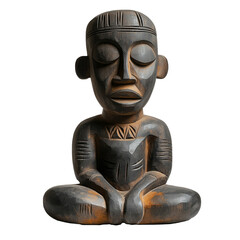 Serene Wooden African Tribal Figurine in Lotus Position, Hand-Carved Dark Wood Sculpture