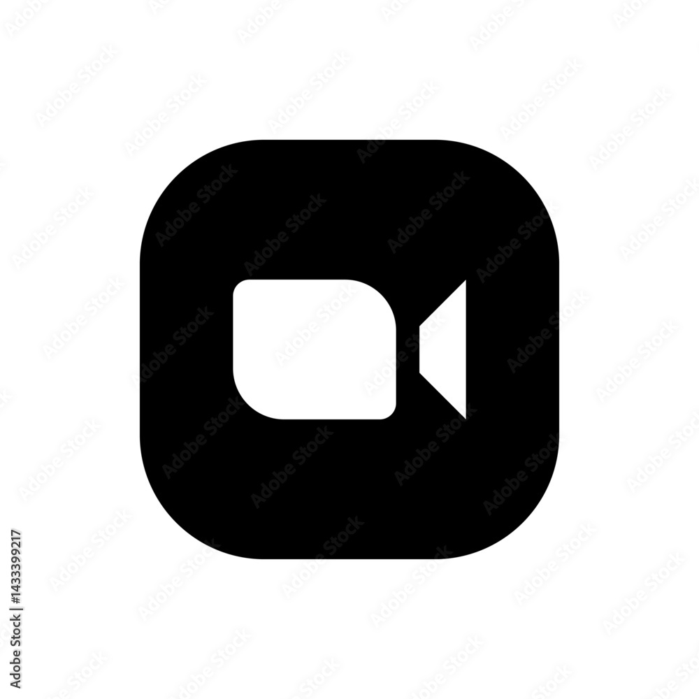 Poster illustration of a black rounded square containing a white video camera icon centered within the shap