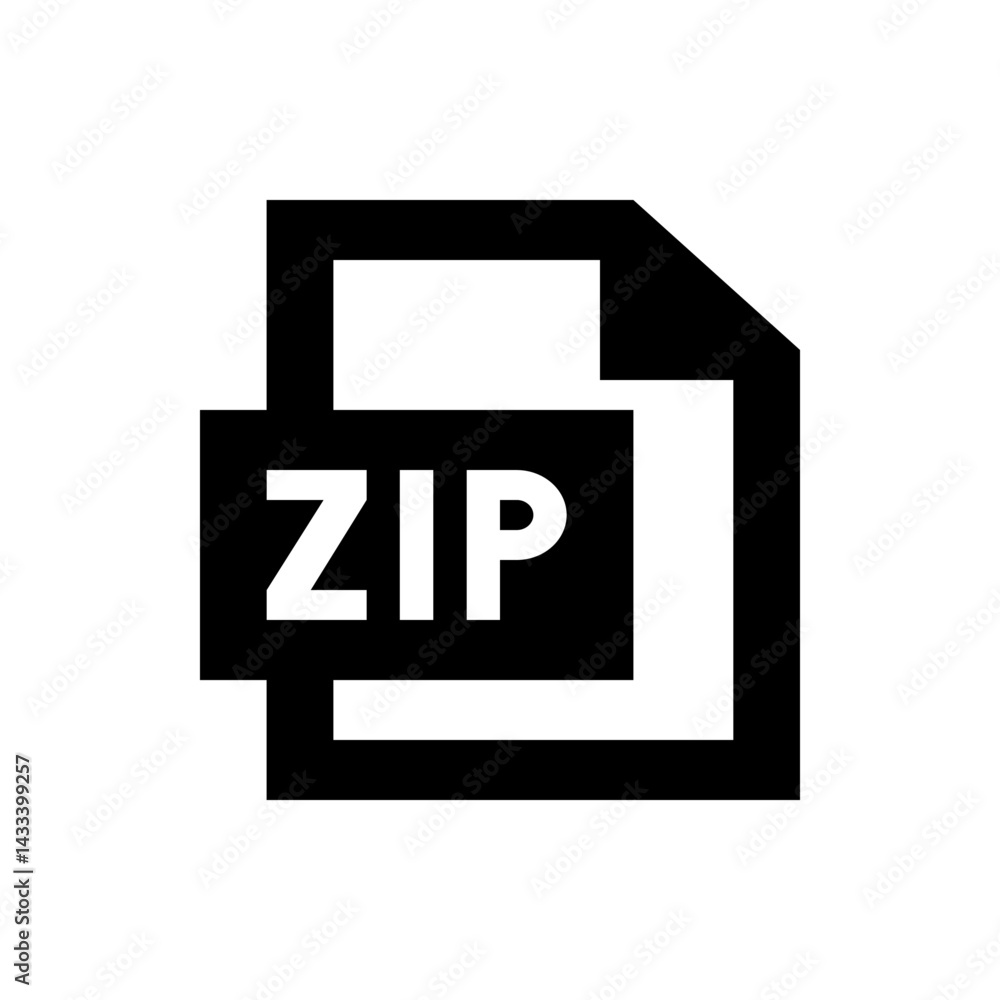 Poster black and white zip file icon with a folded corner representing a compressed archive document format