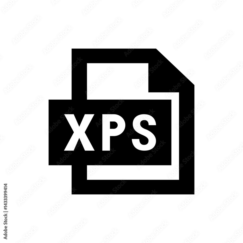 Poster black and white xps file format icon with a folded corner indicating a document or file type symbol 
