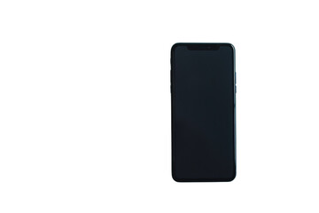 Naklejka premium Minimalist smartphone mockup PNG, black touchscreen mobile device silhouette, modern phone front view for UI branding