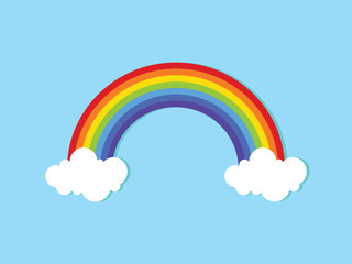Rainbow icon. Clouds and rainbow icon vector style design. Rainbow icon isolated on blue sky background.