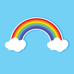 Rainbow icon. Clouds and rainbow icon vector style design. Rainbow icon isolated on blue sky background.