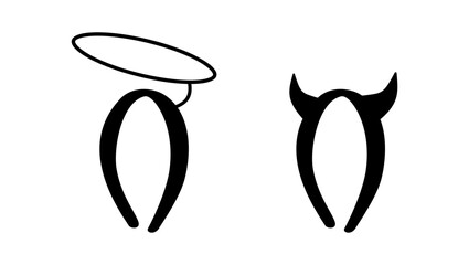 angel mask and devil mask, black isolated silhouette