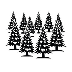 Obraz premium Black Silhouette Trees with Ornaments, Nature, Evergreen, Forest, Isolated on White