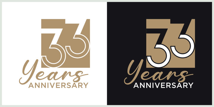 anniversary 33th logotype vector with brown and white color for special celebration day