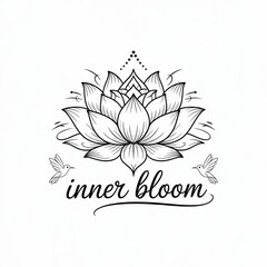 Obraz premium Intricate outline drawing of a lotus flower with hummingbirds.