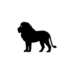 Powerful black silhouette of a majestic male lion standing.