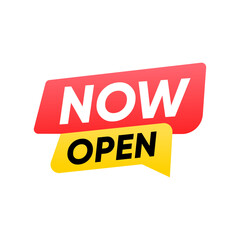 Now Open Announcement Label Banner Vector Design
