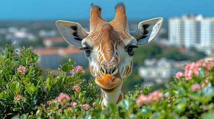 Giraffe Portrait: A Gentle Giant Among Blooms