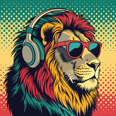 Lion in Sunglasses and Headphones A Pop Art Portrait of the Month
