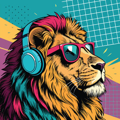 Lion in Sunglasses and Headphones A Pop Art Portrait of the Month
