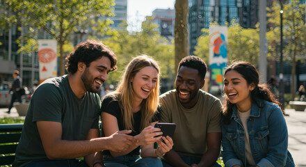 Fototapeta premium group of friends with smartphone