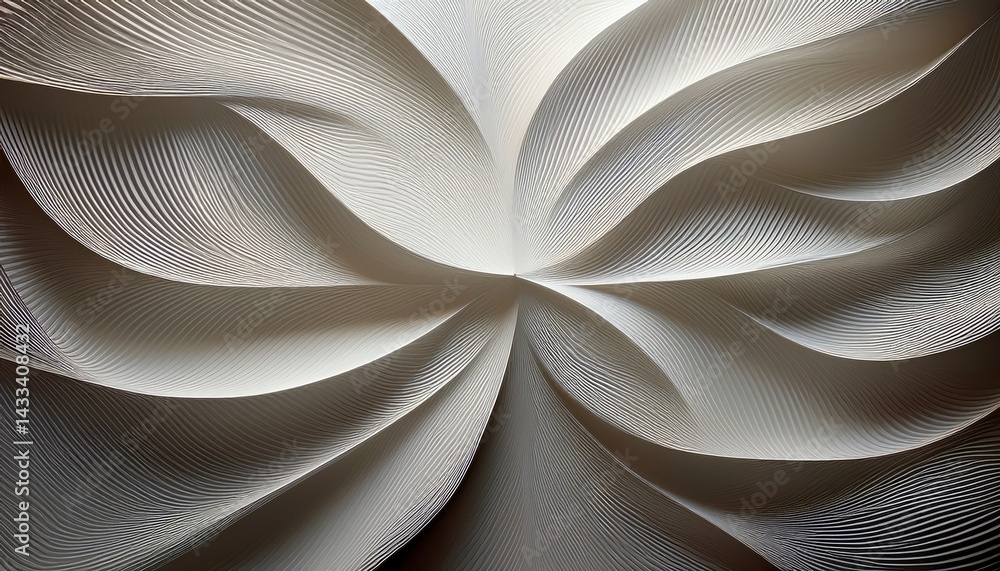 Poster intricate white paper art displaying organic patterns creative studio visual design indoor close-up 