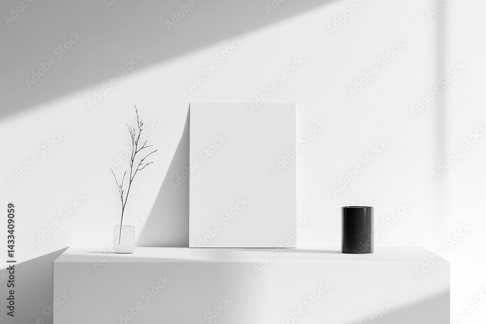 Poster empty white canvas display mockup with minimalist style.