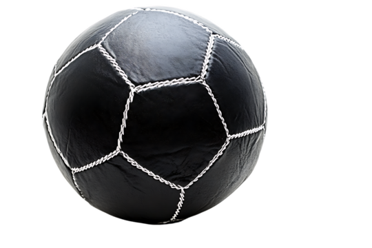 Black leather soccer ball with white stitching, isolated. - Powered by Adobe
