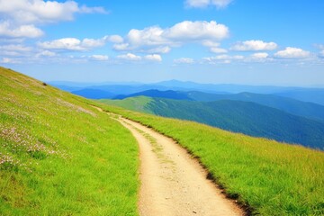 Mountain path through grassy hills