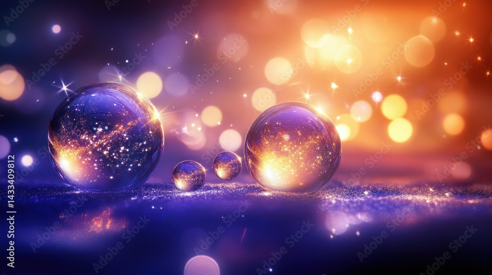 Poster orbs with starlight and bokeh are in a blurred background
