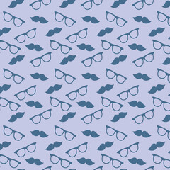 Seamless pattern with tie, hat, mustache and glasses. Modern background for Father's Day.
