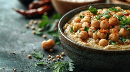Delicious Creamy Hummus with Chickpeas and Parsley