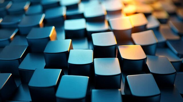 Abstract close-up of interlocking blue metallic shapes creating a textured surface with light reflections