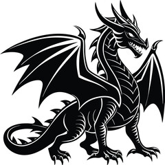 Winged Black Dragon Silhouette, Mythical Creature, Fantasy Animal, Fierce, Tattoo