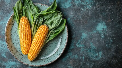 Two Delicious Corn on the Cob, Freshly Harvested and Served on a Rustic Teal Plate