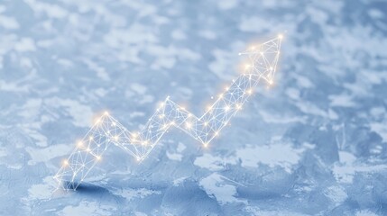 blue arrow with glowing outline on white-gray digital background, concept of fast growth and future strategy, clean and professional look