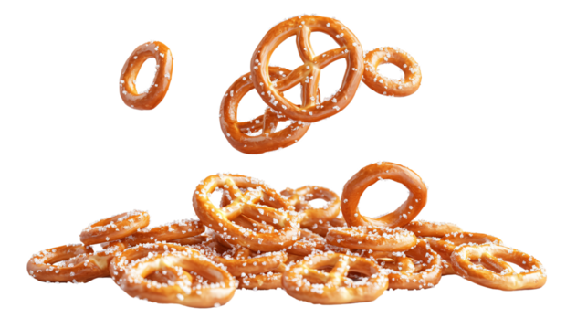 Dynamic Salted Pretzels Falling onto Pile