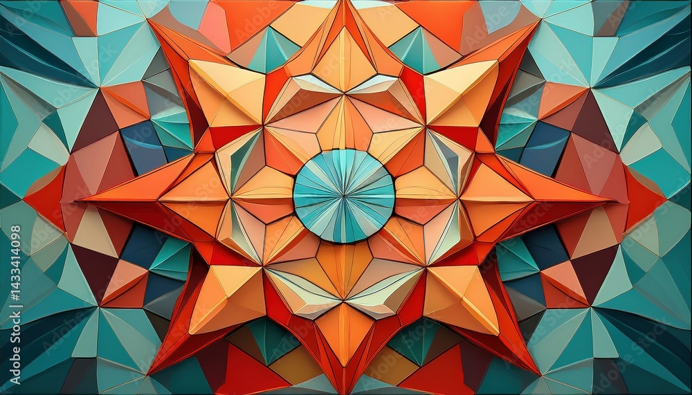 Poster dynamic geometric star pattern artwork abstract design digital art colorful environment eye-level vi