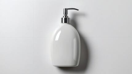 Obraz premium Elegant White Soap Dispenser with Pump on Clean White Background for Bath or Kitchen Decor