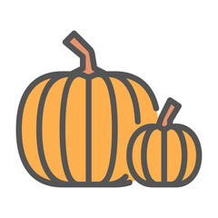 pumpkin filled outline icon. pumpkin color line illustration.