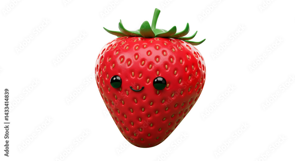 Aufkleber cartoon strawberry with a smiling face on a transparent background rendered in 3d