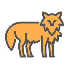 fox filled outline icon. animal color line illustration.