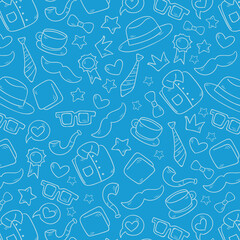 Seamless pattern with tie, hat, mustache and glasses. Modern background for Father's Day.
