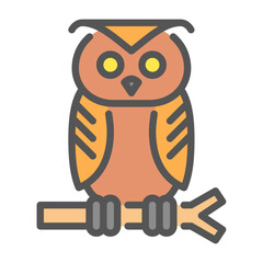 owl filled outline icon. animal color line illustration.