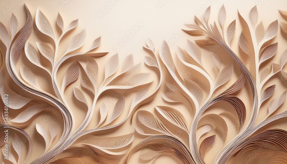 Poster intricate paper art displaying leafy patterns studio space digital artwork creative environment clos