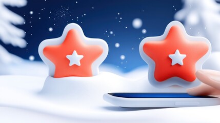 Winter Holiday Stars Appear On Mobile Phone Screen