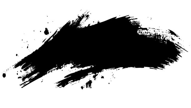 Bold black paint stroke creating an artistic splash effect on a white background