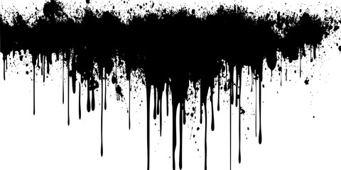Black paint dripping in artistic abstract designs on white background