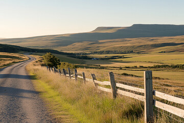 Vibrant sunrise illuminating the countryside with hues of orange and gold over rolling hills and fields