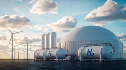 Modern hydrogen production facility with sustainable energy sources.