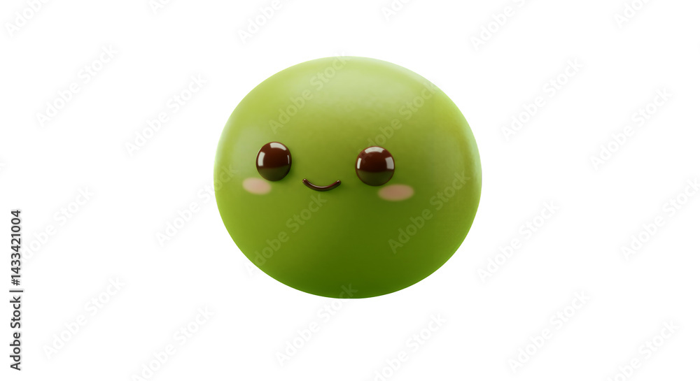 Aufkleber cute green sphere character with kawaii face happy and cheerful in a 3d rendering isolated on transp