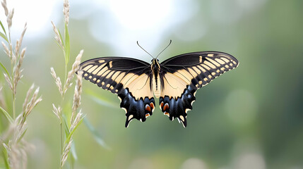 Pixelated Butterfly In Flight Against Soft Background