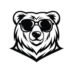 Cool Bear Portrait in Black and White Style, Wearing Sunglasses Design