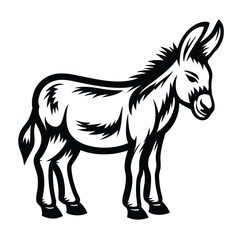 Silhouette of Donkey Standing in Profile, Monochrome Farm Animal Outline Drawing, Simple Style