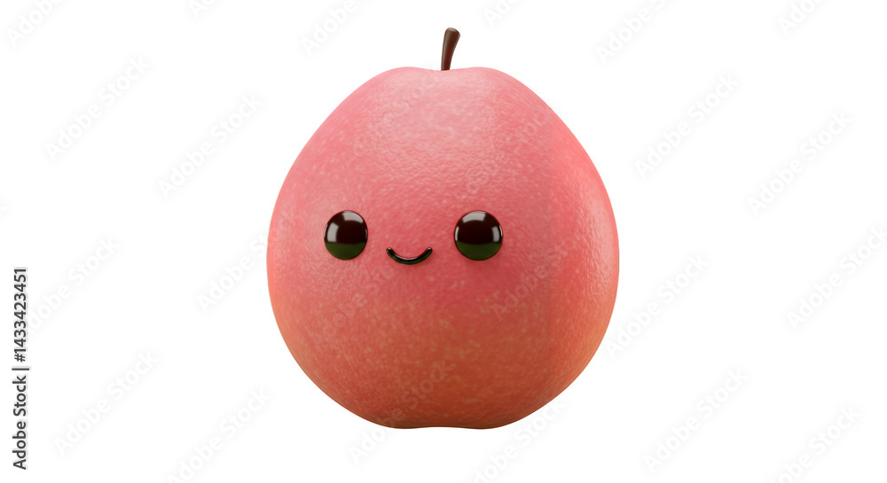Poster stylized pink pear with cartoon face on transparent background a simple smiling expression for desig