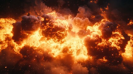 Fototapeta premium Fire explodes creating intense heat and smoke, conveying danger destruction power; disaster striking, fiery inferno.
