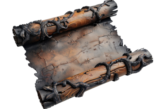 Ancient scroll with intricate designs and vines for fantasy settings and storytelling