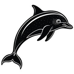 Stylish Dolphin Silhouette with Splashing Water, Elegant Minimalist Black Design Icon